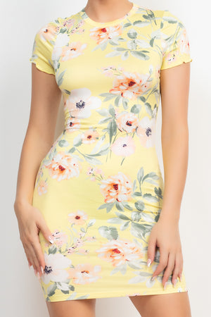 Short Sleeve Floral Bodycon Dress