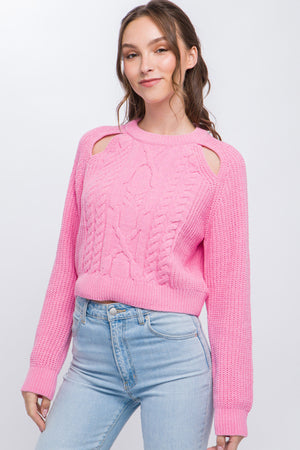 Knit Pullover Sweater With Cold Shoulder Detail